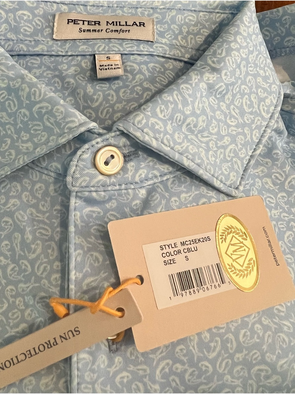 Peter Millar Light Blue Printed summer Comfort Polo
